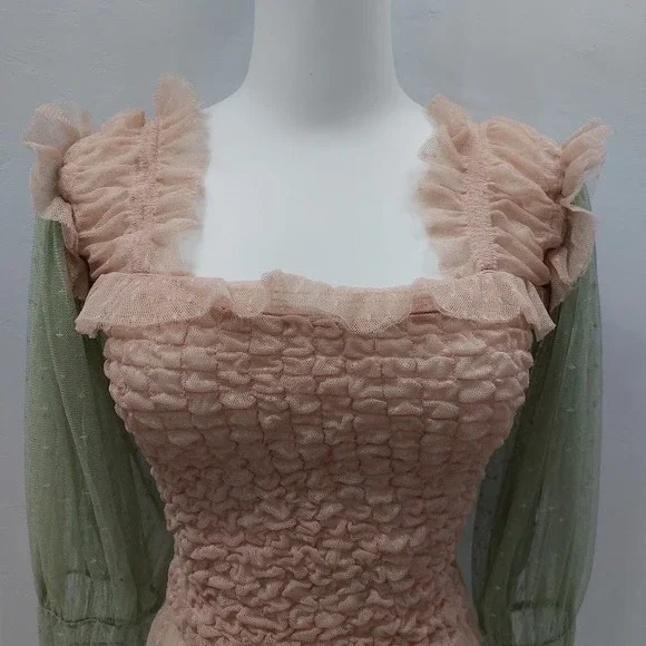 Free People Nothing Sweeter Top Fairycore Whimsical Women's XS Pink Mesh Ruffle - Picture 5 of 10